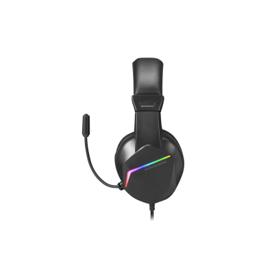 Auricular gaming preto com microfone e iluminação RGB