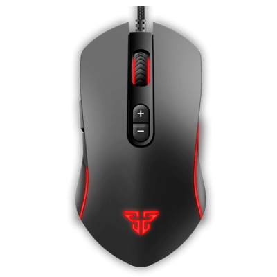 Rato de computador preto com LEDs vermelhos e botões de controlo