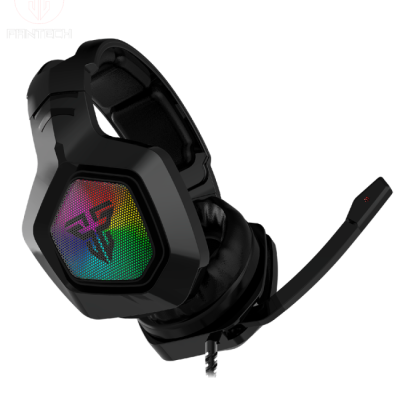 Auricular gaming preto com microfone e iluminação RGB