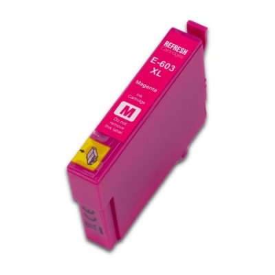 Cartucho de tinta magenta para impressora com texto impresso