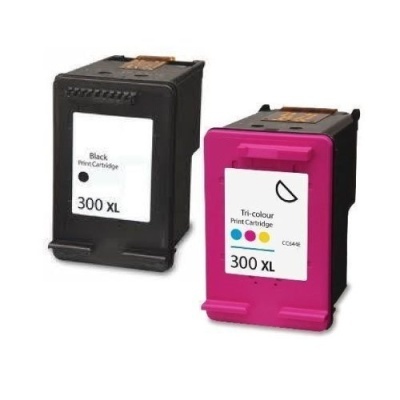 Cartuchos de tinta preto e tri-color para impressora com etiquetas de identificação