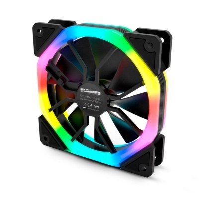 Ventoinha para computador preta com LED multicolorido e texto HUMMER no centro