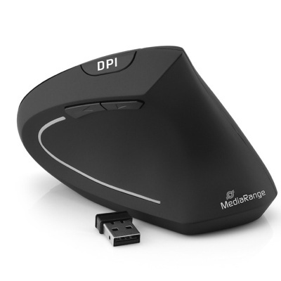 Rato vertical sem fios preto com recetor USB