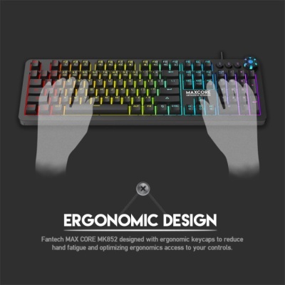 Teclado mecânico Fantech MAX CORE MK852 com iluminação multicolor e design ergonómico