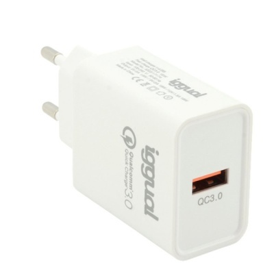 Carregador USB branco i-ggual Quick Charge 3.0 com tomada europeia