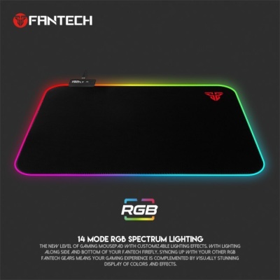 Tapete de rato Fantech preto com iluminação RGB no contorno e logótipo vermelho