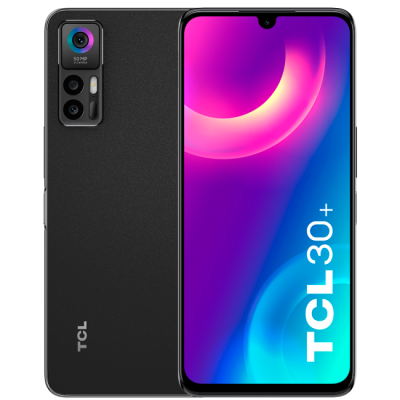 Smartphone TCL 30+ preto com câmara tripla e ecrã colorido