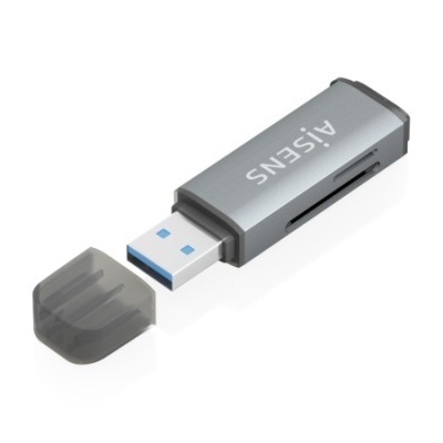 Pen USB cinza metálico com tampa transparente removida e marca AISENS