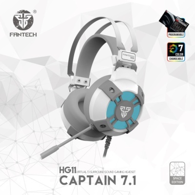Auscultadores gaming Fantech Captain 7.1 branco e cinza com luzes azuis