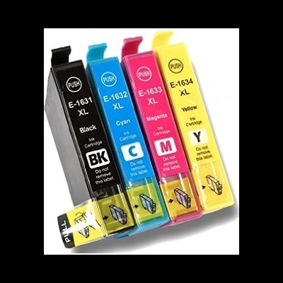 Tinteleiros de impressora nas cores preto, ciano, magenta e amarelo com etiquetas XL