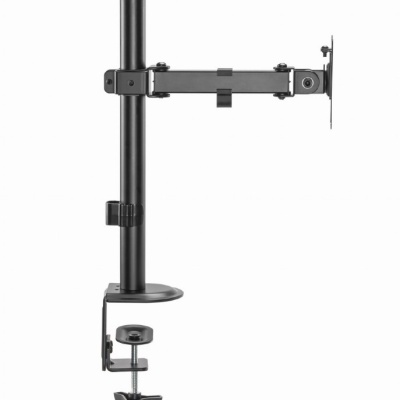 Suporte de monitor preto com fixação em secretária e braço articulado