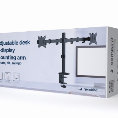 Braço ajustável para montagem de 2 monitores em secretária, embalagem branca Gembird