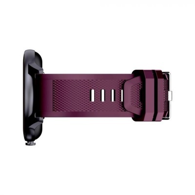 Relógio com bracelete em silicone roxo e fecho metálico prateado