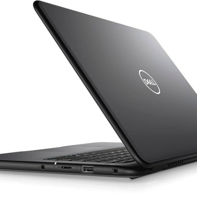 Computador portátil preto Dell com ecrã inclinado