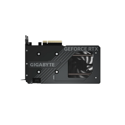 Placa gráfica Gigabyte GeForce RTX preta com ventoinha e texto visível