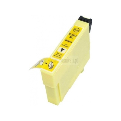 Cartucho de tinta amarelo para impressora com etiqueta amarela e texto em preto