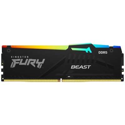 Módulo de memória RAM Kingston Fury Beast DDR5 preto com iluminação LED RGB colorida