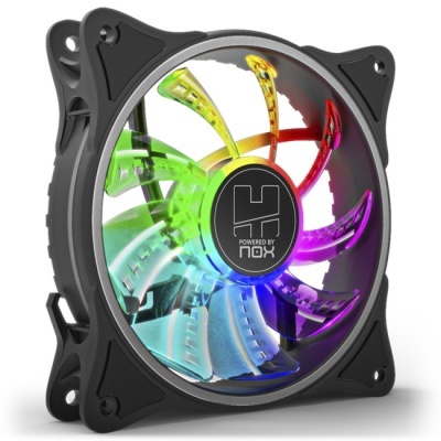 Ventoinha para computador iluminada com texto 'POWERED BY NOX'