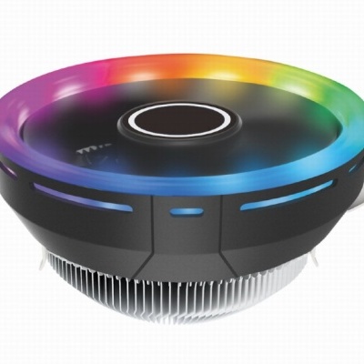 Cooler para CPU preto com LED arco-íris no ventilador e dissipador de calor de alumínio