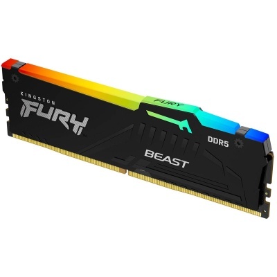 Memória RAM Kingston Fury Beast DDR5 preta com iluminação RGB colorida