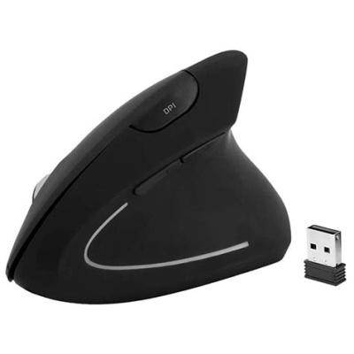 Rato ergonómico vertical preto com botão DPI e recetor USB