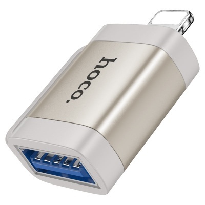 Adaptador USB tipo C para USB 3.0 prateado e branco com marca hoco