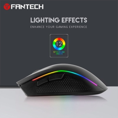 Rato gaming sem fios preto com iluminação RGB