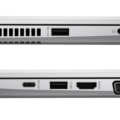 Perfil de computador portátil prateado fechado com várias portas