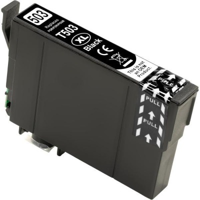 Cartucho de tinta preto para impressora modelo T503 XL com etiquetas e texto visível