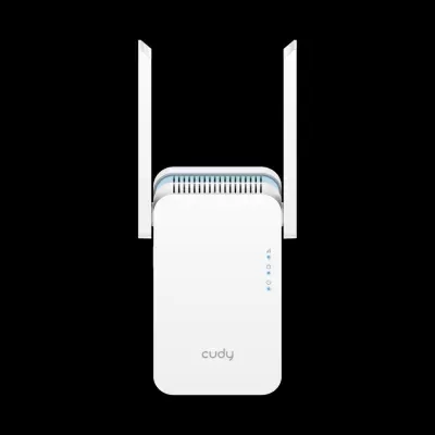 Repetidor Wi-Fi branco com três antenas da marca cudy