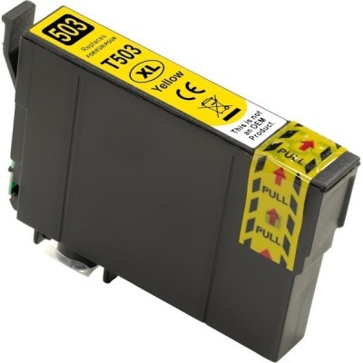 Cartucho de tinta amarelo T503 XL com etiqueta amarela e texto informativo