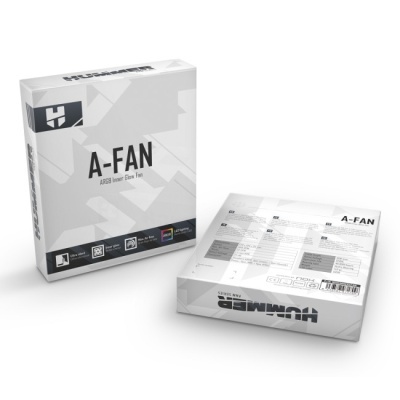 Caixa de produto branco com texto A-FAN ARGB Miner Extra Fan e logótipo HUMMER