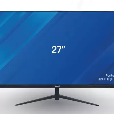 Monitor preto de 27 polegadas com texto Pantalla IPS LED (FHD)