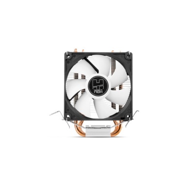 ventoinha de cooler de CPU preta e branca com tubos de cobre