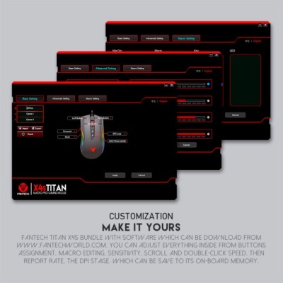 Interface de software para personalização de rato gaming ANTECH X4S TITAN com janelas sobrepostas