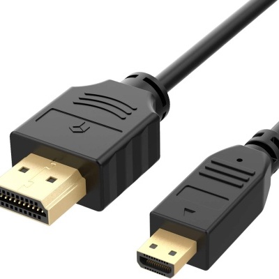 Cabo preto com conectores HDMI e Mini HDMI com pontas douradas