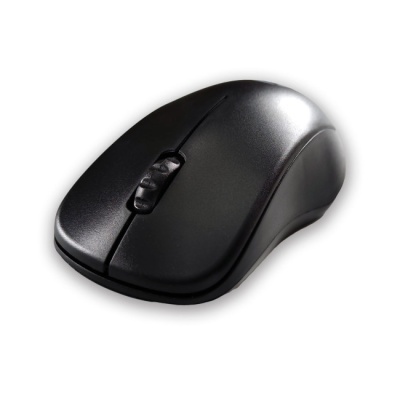 Rato de computador preto com scroll em borracha sobre fundo branco