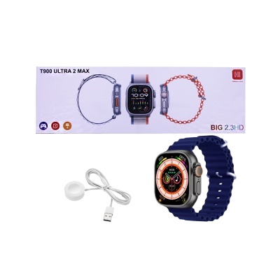 Smartwatch T900 ULTRA 2 MAX azul com cabo USB e caixa branca
