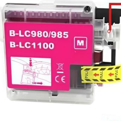 Cartucho de tinta magenta B-LC980/985 e B-LC1100 com etiqueta rosa e fita adesiva amarela