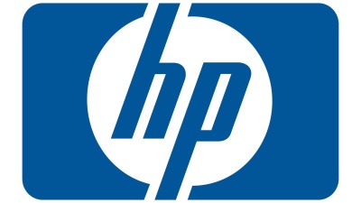 Logótipo HP azul e branco com fundo azul e cantos arredondados