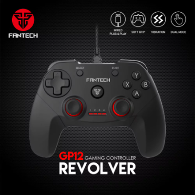 Comando de videojogos FANTECH GP12 Revolver preto com botões e sticks analógicos