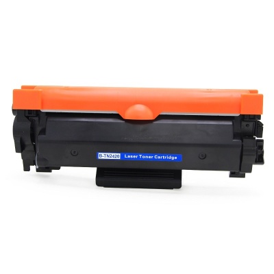 Cartucho de toner preto com tampa laranja e etiqueta azul
