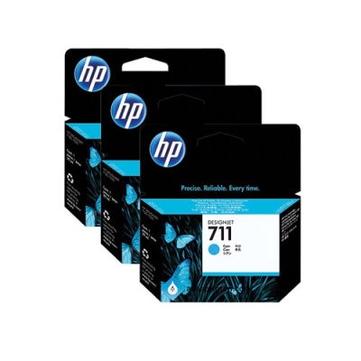 Conjunto de três tinteiros HP DesignJet 711, embalagem preta e azul