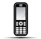 Telemóvel preto com teclado numérico e botão circular