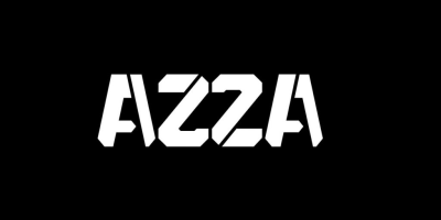 Texto branco 'AZZA' em fundo preto