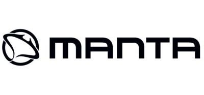 Logótipo da marca MANTA com texto e símbolo circular a preto