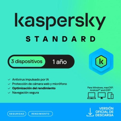 Embalagem digital do antivírus Kaspersky Standard para 3 dispositivos e 1 ano
