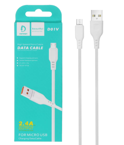 Cabo de dados branco Micro USB com embalagem azul Denmen