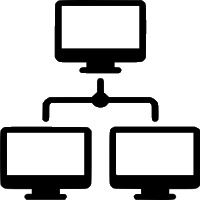 Ícones de ecrã de computador ligados em rede