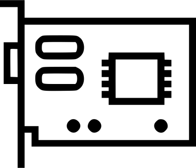 Placa eletrónica preta com conectores e chip retangular